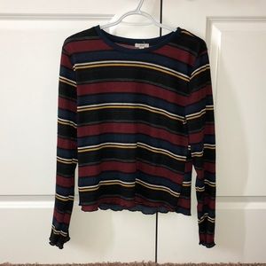 Striped Lettuce Hem Long Sleeve T